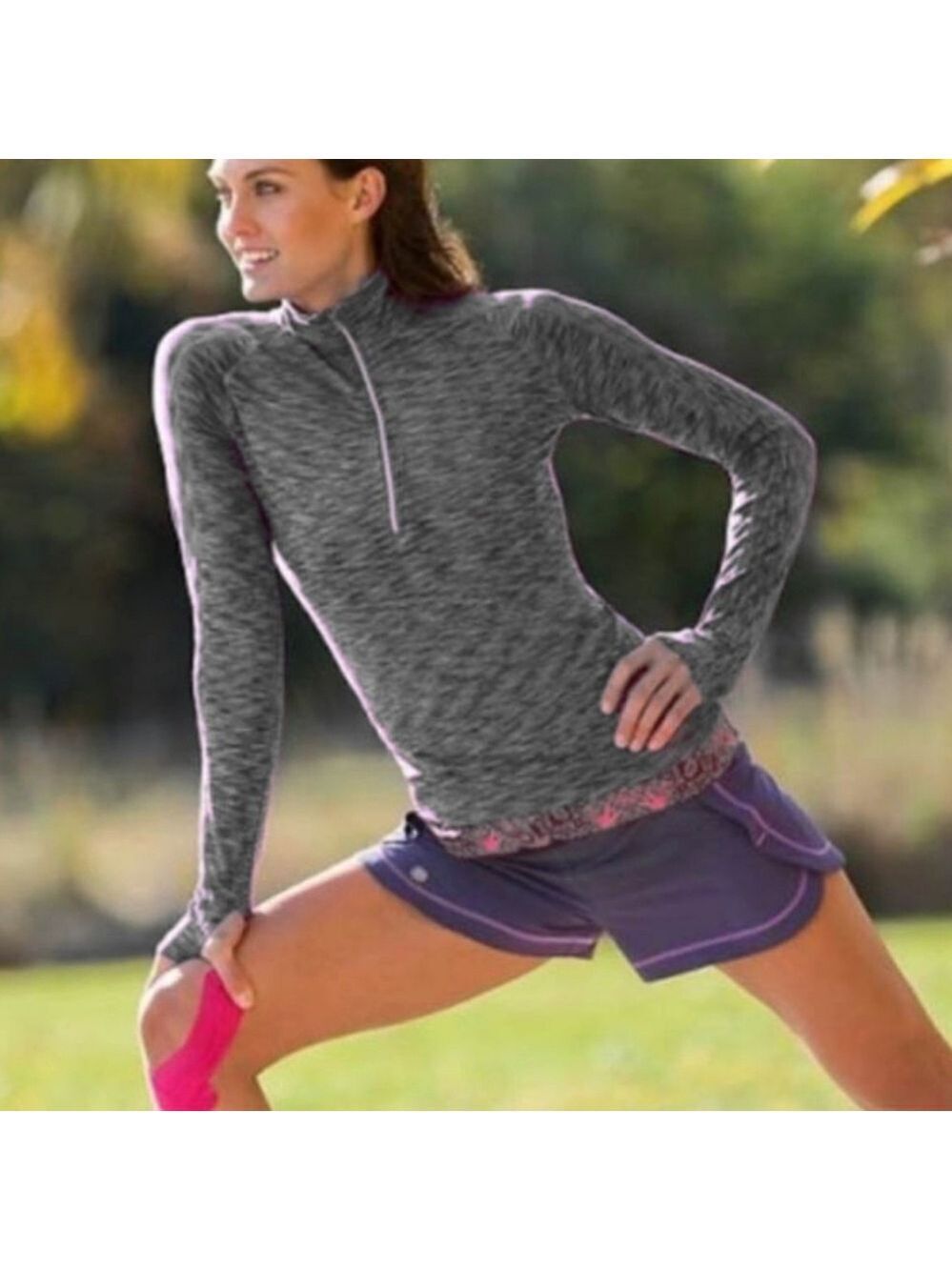 Athleta Stripe Elite 1/2 Zip Pullover.